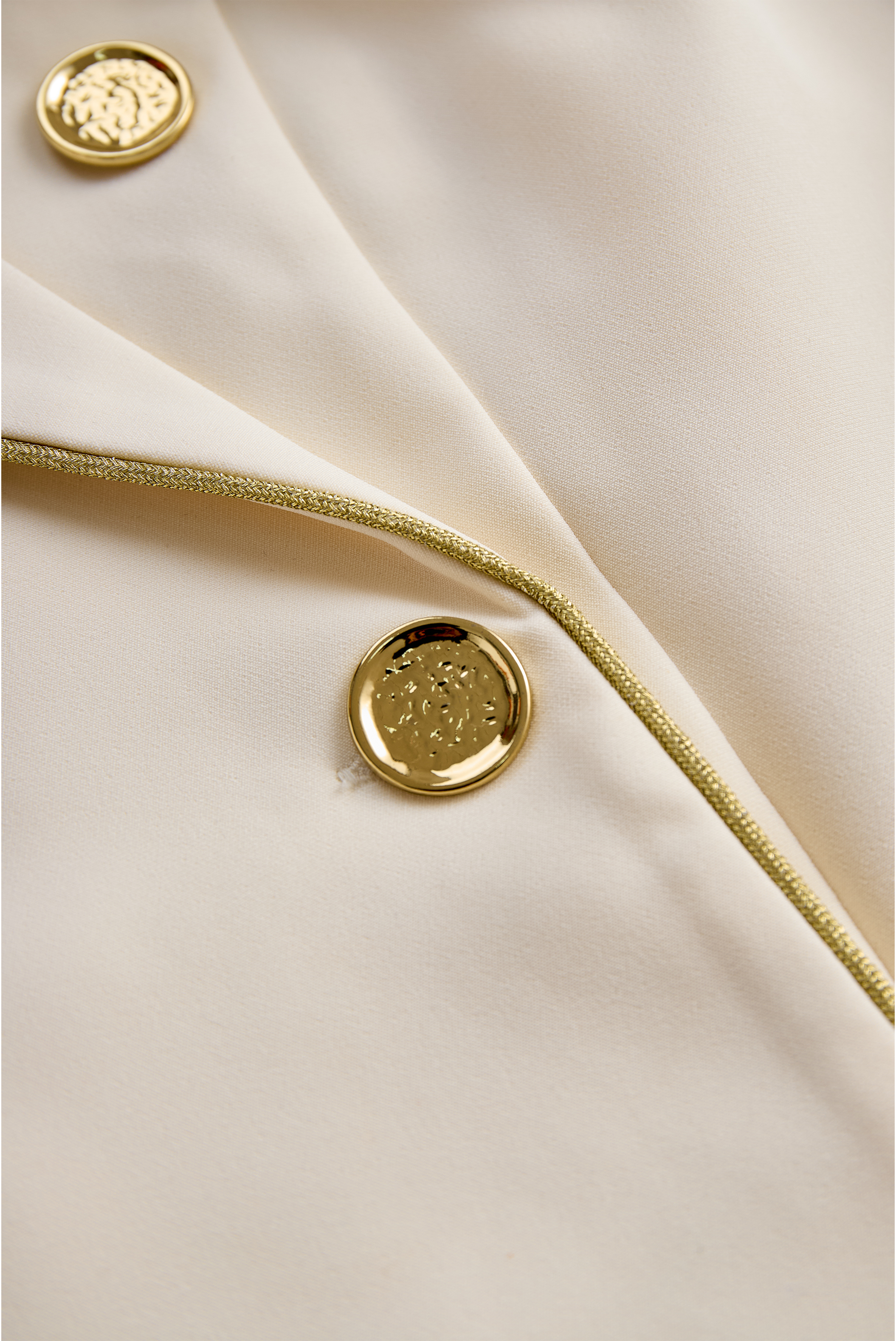 White Sleeveless Blazer Romper With Gold Trim | Elegant Women's Dress