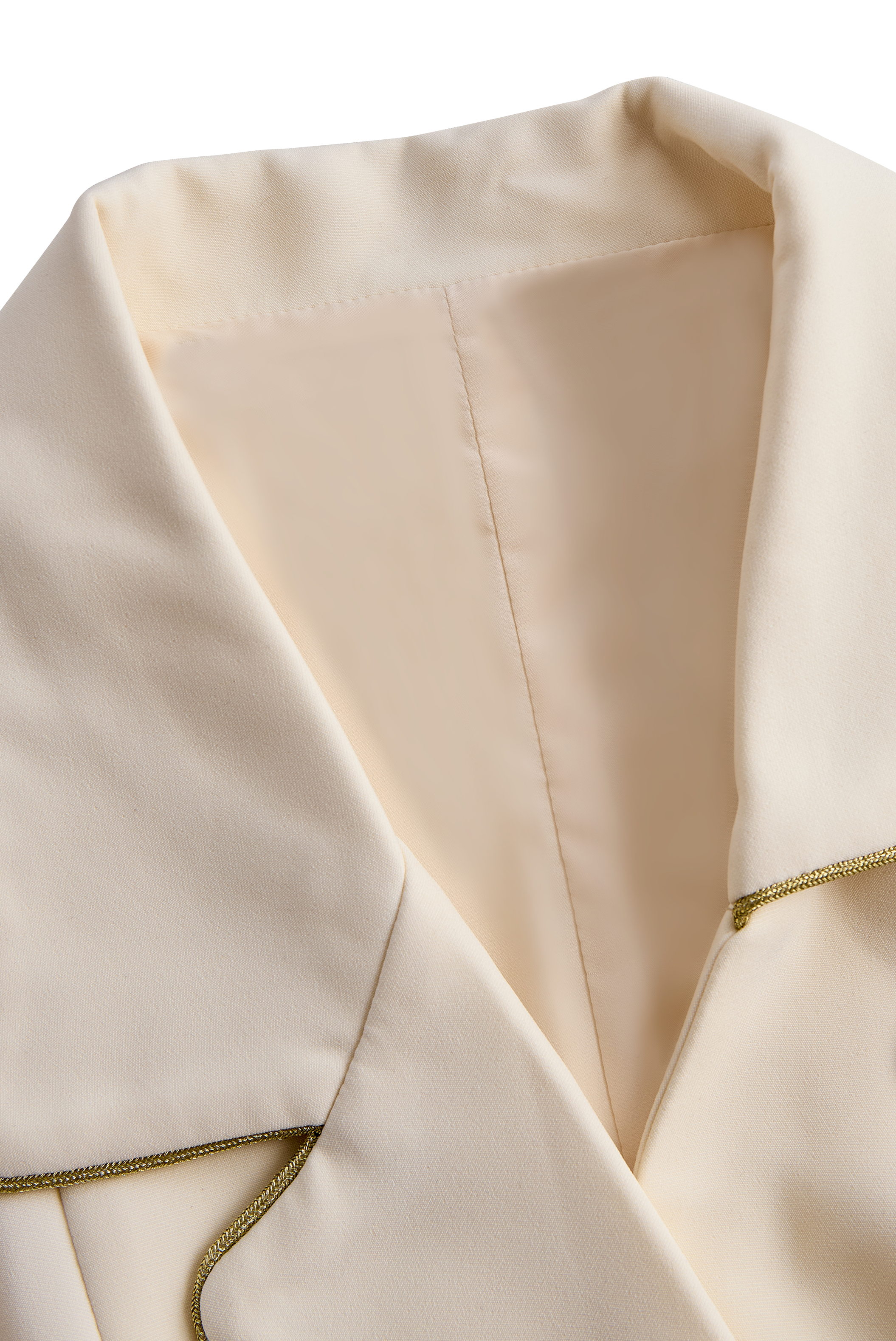 White Sleeveless Blazer Romper With Gold Trim | Elegant Women's Dress