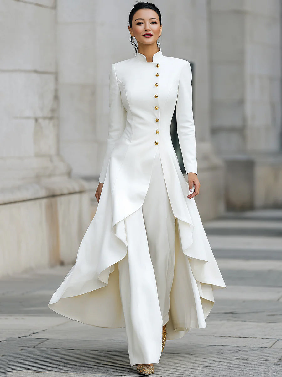 Elegant Front-buttons Long Blazer And Pants Set | Elegant Women's Dress
