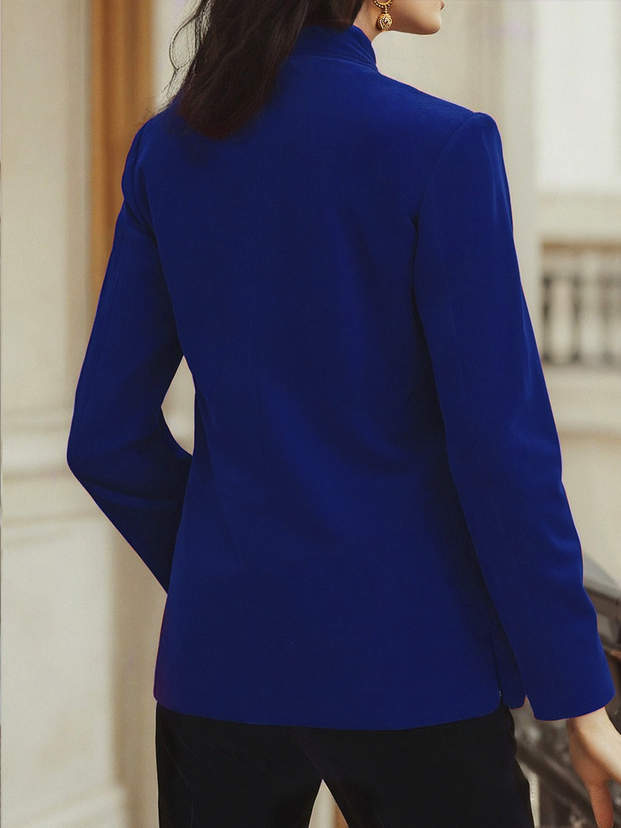 Chic Velvet Jacket with Bold Gold Accents | Elegant Women's Dress