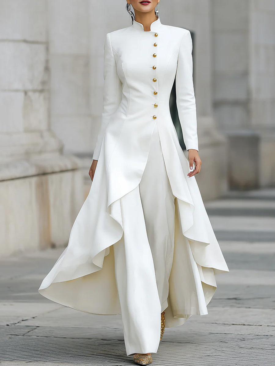 Elegant Front-buttons Long Blazer And Pants Set | Elegant Women's Dress