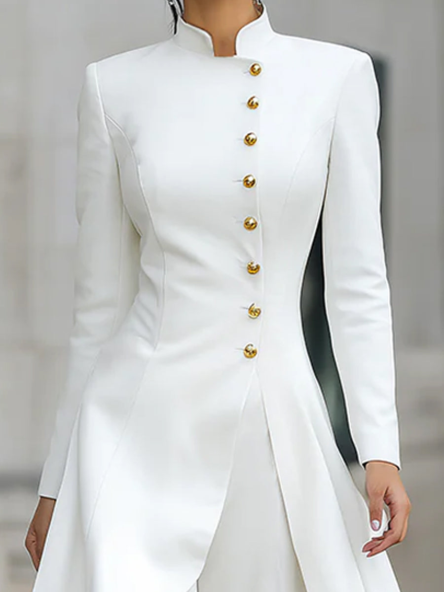 Elegant Front-buttons Long Blazer And Pants Set | Elegant Women's Dress