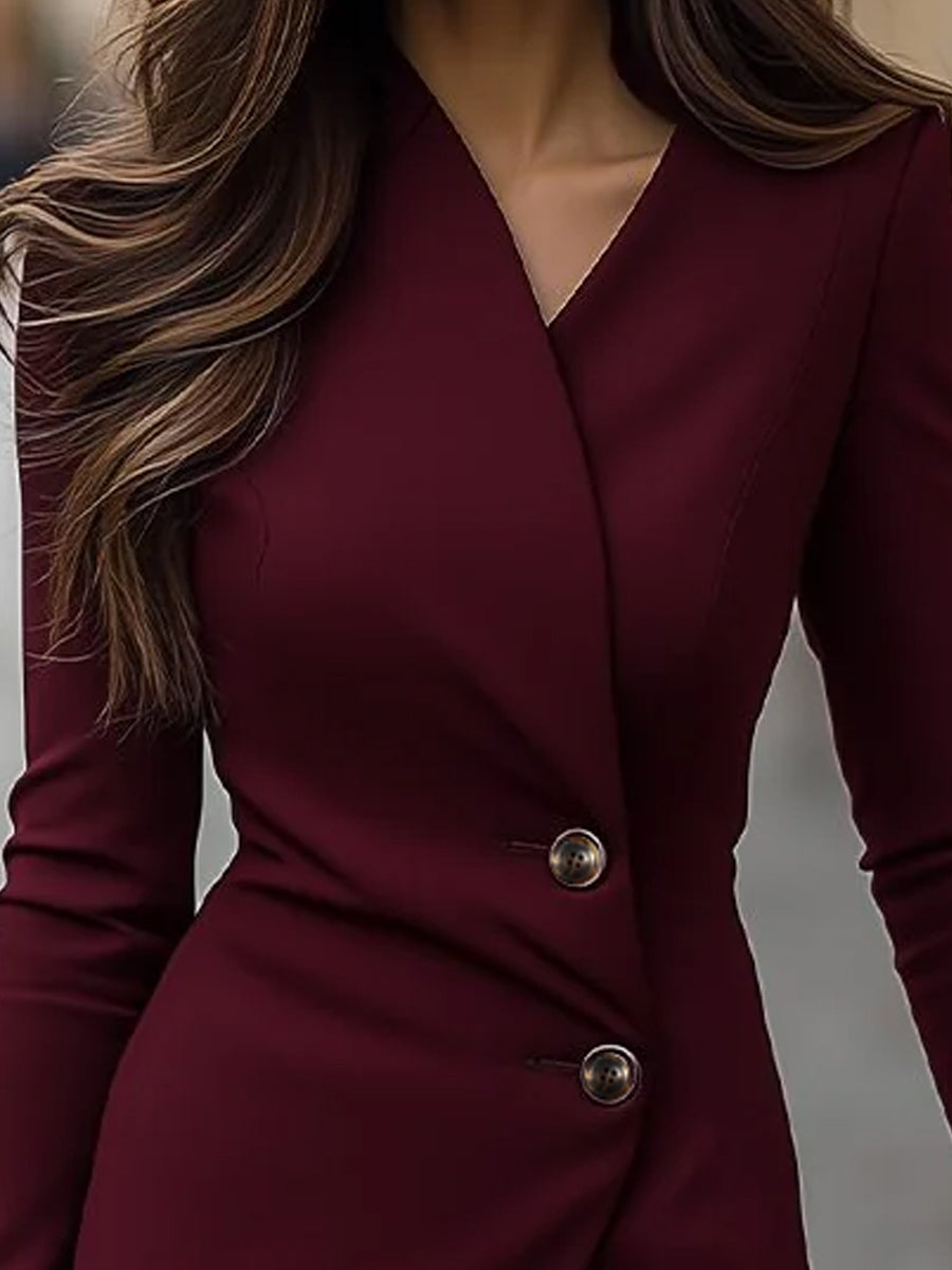 Burgundy Wrap-Style Buttoned Midi Dress | Elegant Women's Dress