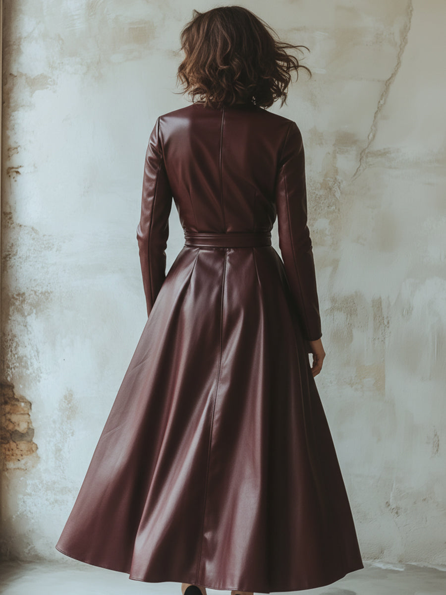 Chic Burgundy Leather Dress | Elegant Women's Dress