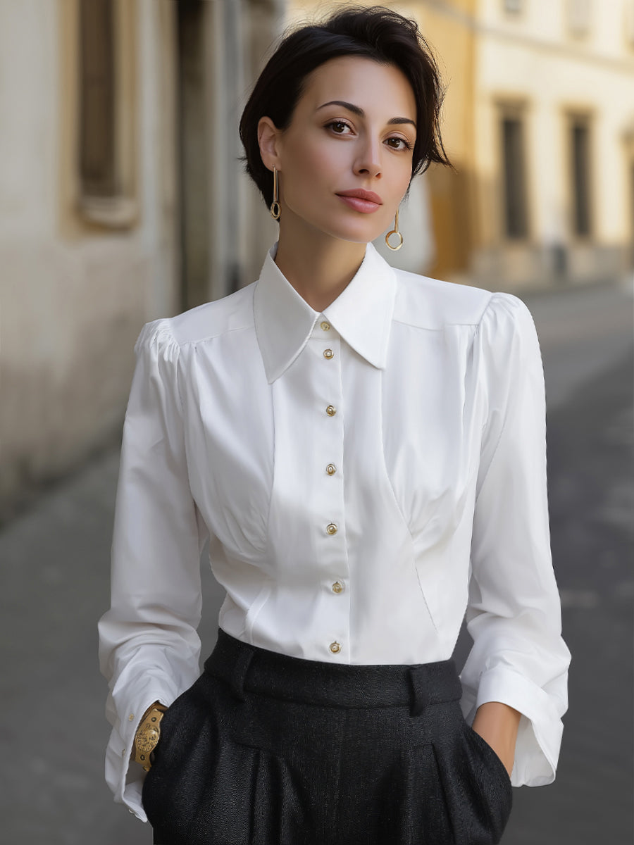 Classic Tailored Button-Down Blouse | Elegant Women's Dress