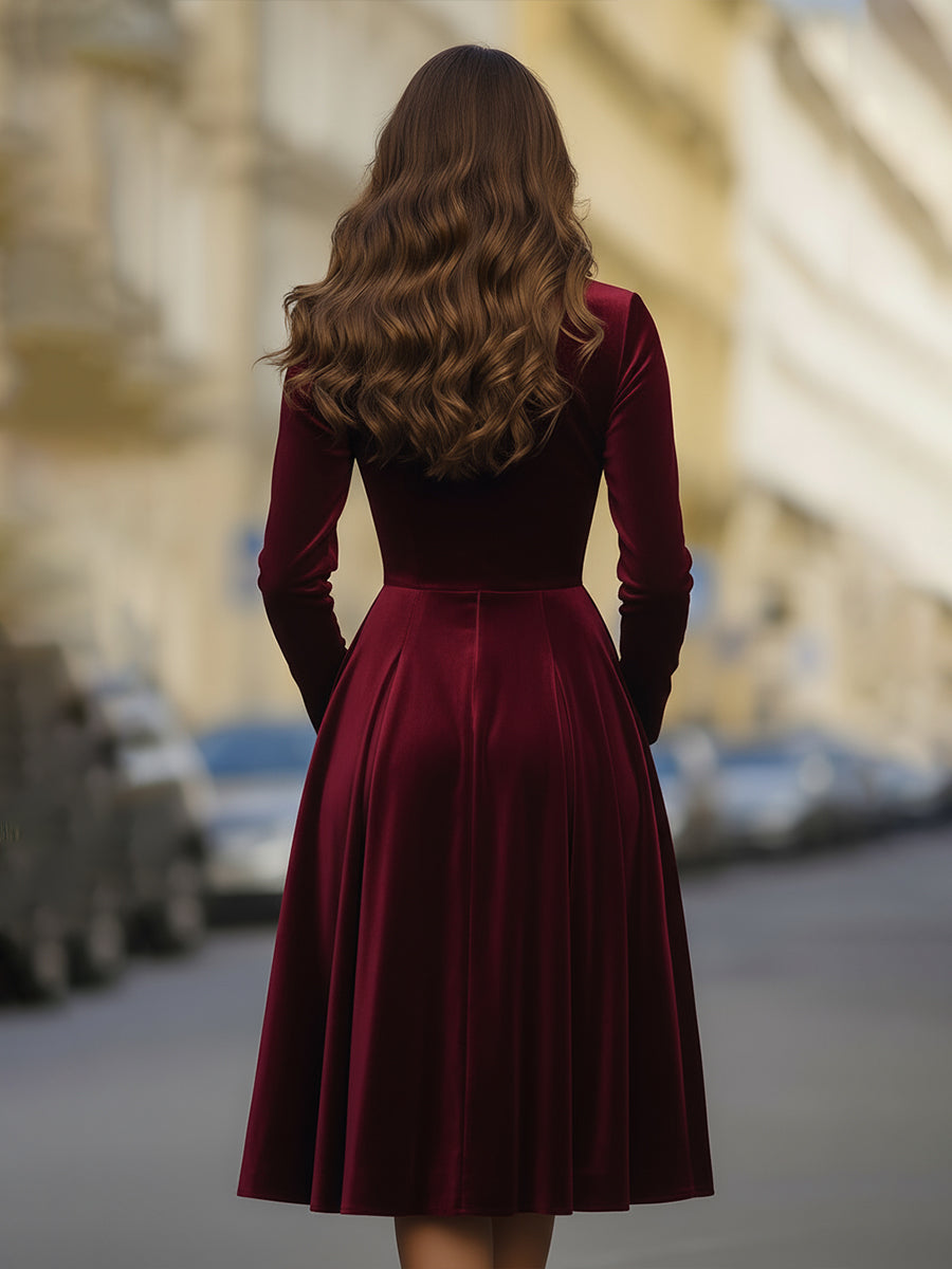 Burgundy Velvet Blazer Midi Dress | Elegant Women's Dress