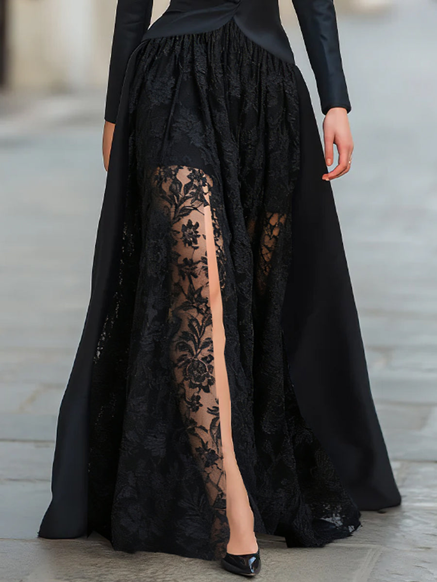 Elegant Tailored Blazer Panel Lace Gown Set | Elegant Women's Dress