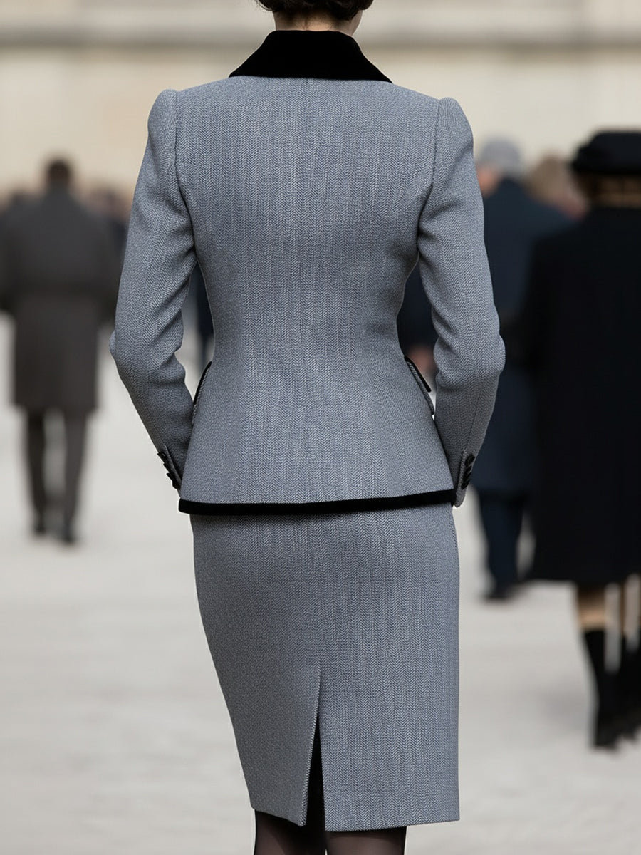 Elegant Herringbone Blazer & Pencil Skirt Set | Elegant Women's Dress