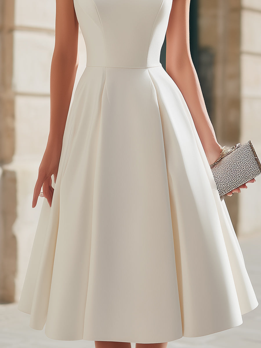 Sweetheart Neckline Cap-Sleeve A-Line Midi Dress | Elegant Women's Dress