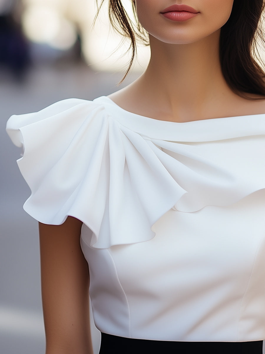 Chic Asymmetric Ruffle Blouse with Boat Neck | Elegant Women's Dress