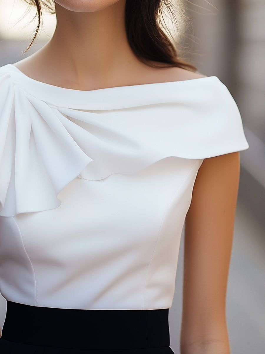 Chic Asymmetric Ruffle Blouse with Boat Neck | Elegant Women's Dress