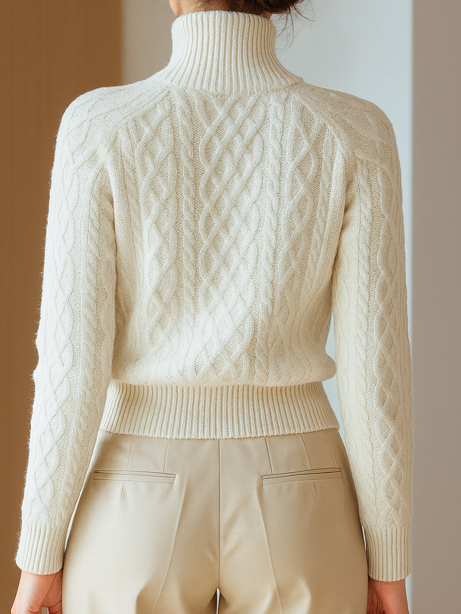 White Cable-Knit Zip Cardigan | Elegant Women's Dress