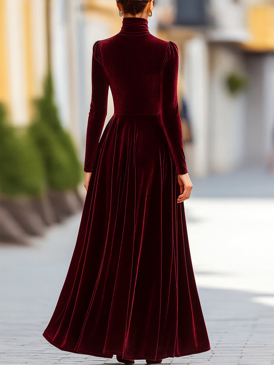 Burgundy Velvet Long-Sleeve Gown | Elegant Women's Dress
