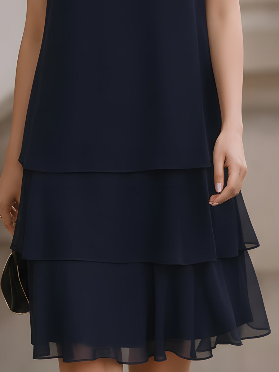 Sleeveless Tiered Chiffon Shift Dress | Elegant Women's Dress