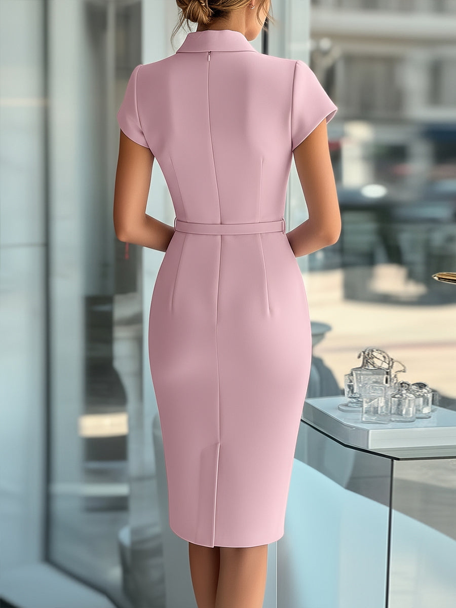 Sleek Sky Blue Asymmetrical Dress with Belt | Elegant Women's Dress