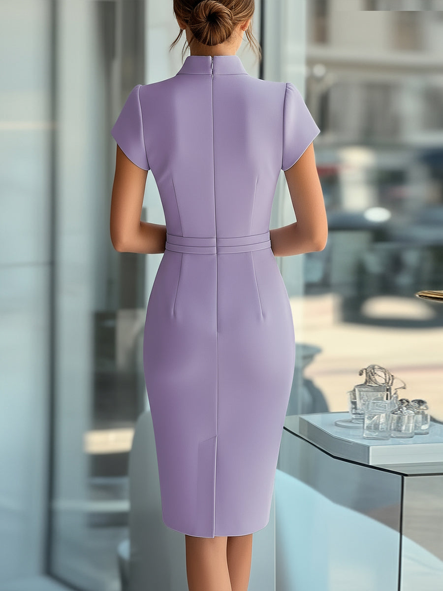 Sleek Sky Blue Asymmetrical Dress with Belt | Elegant Women's Dress