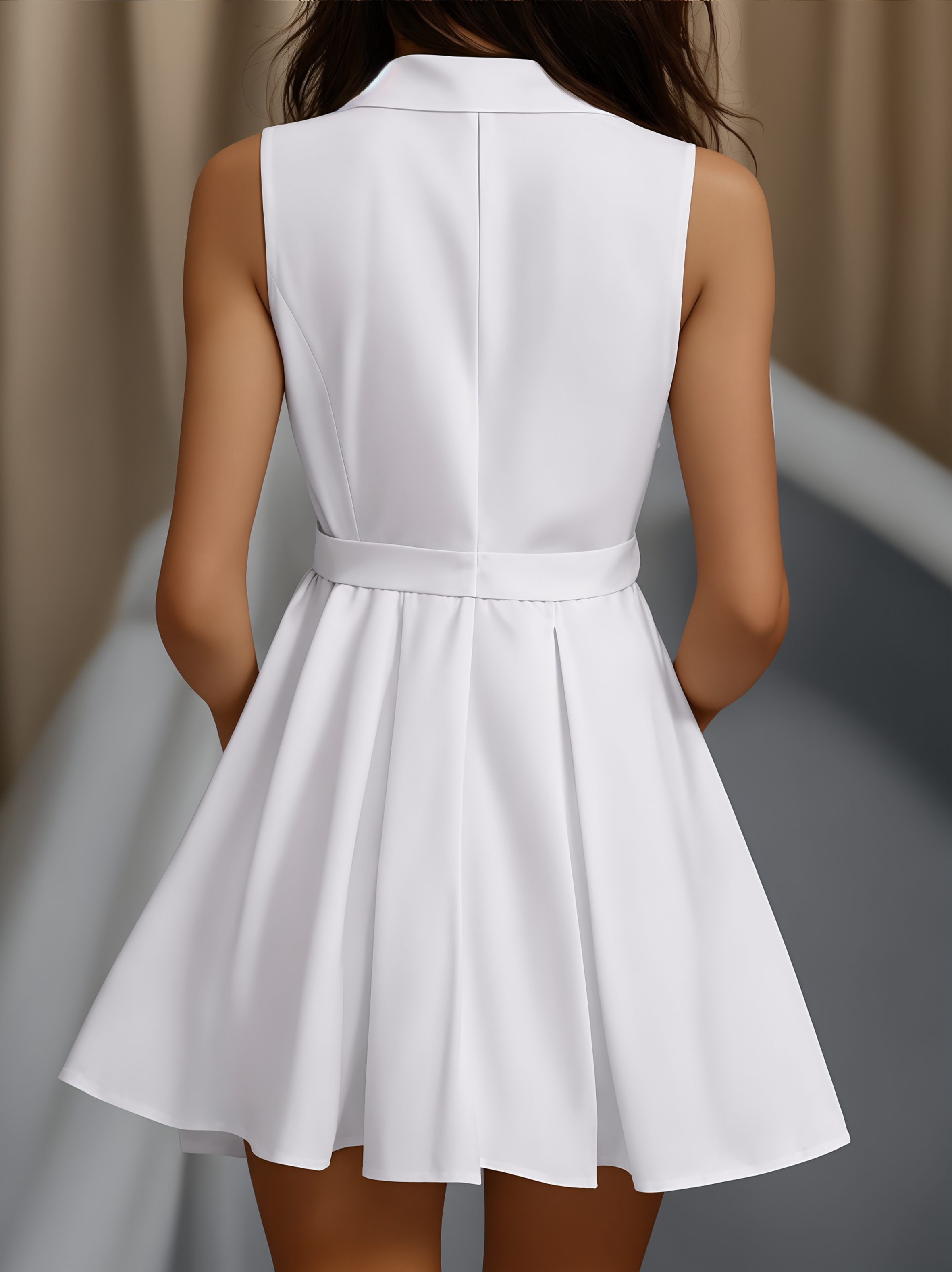 White Pleated Mini Shirt Dress | Elegant Women's Dress