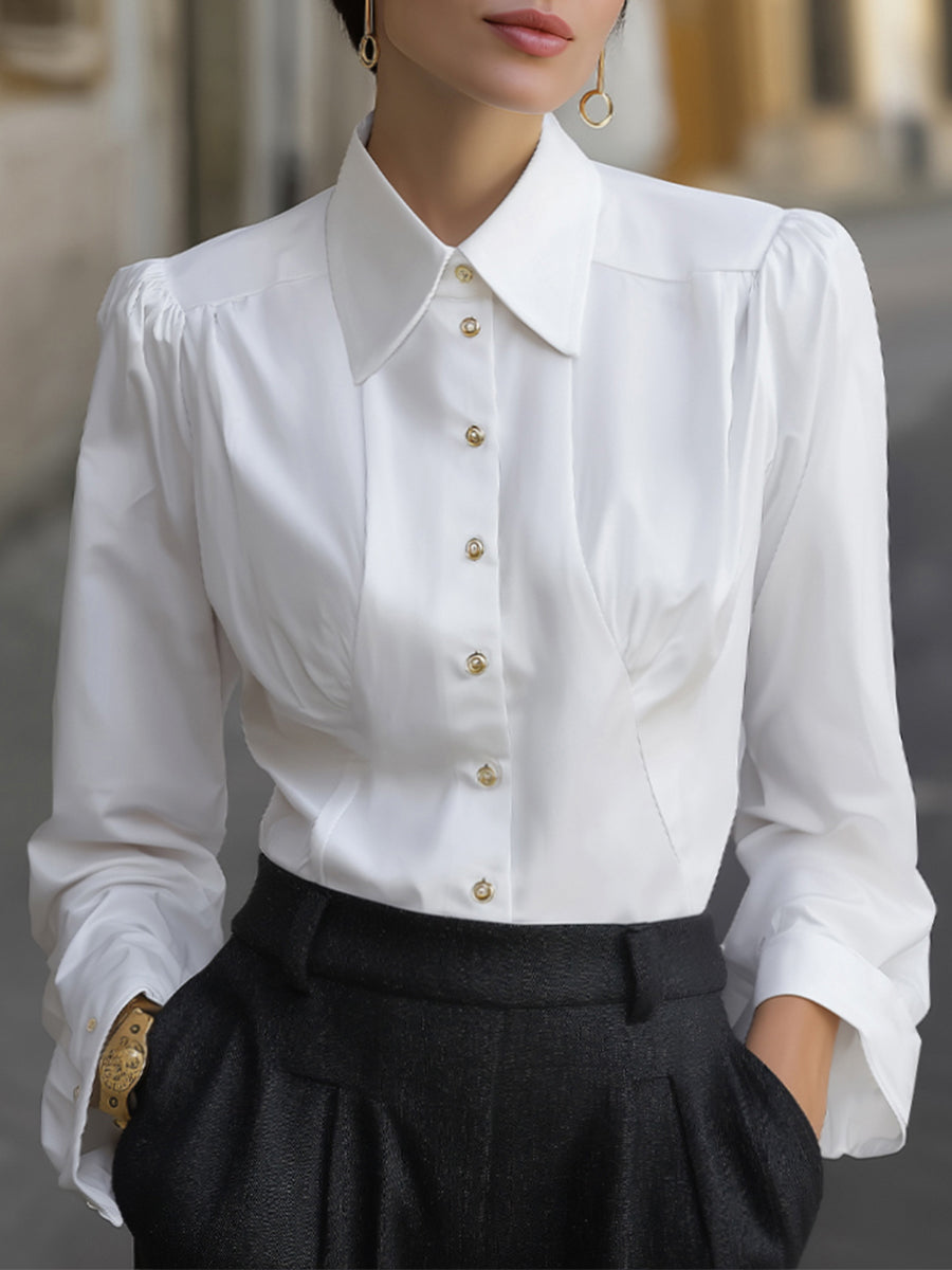 Classic Tailored Button-Down Blouse | Elegant Women's Dress