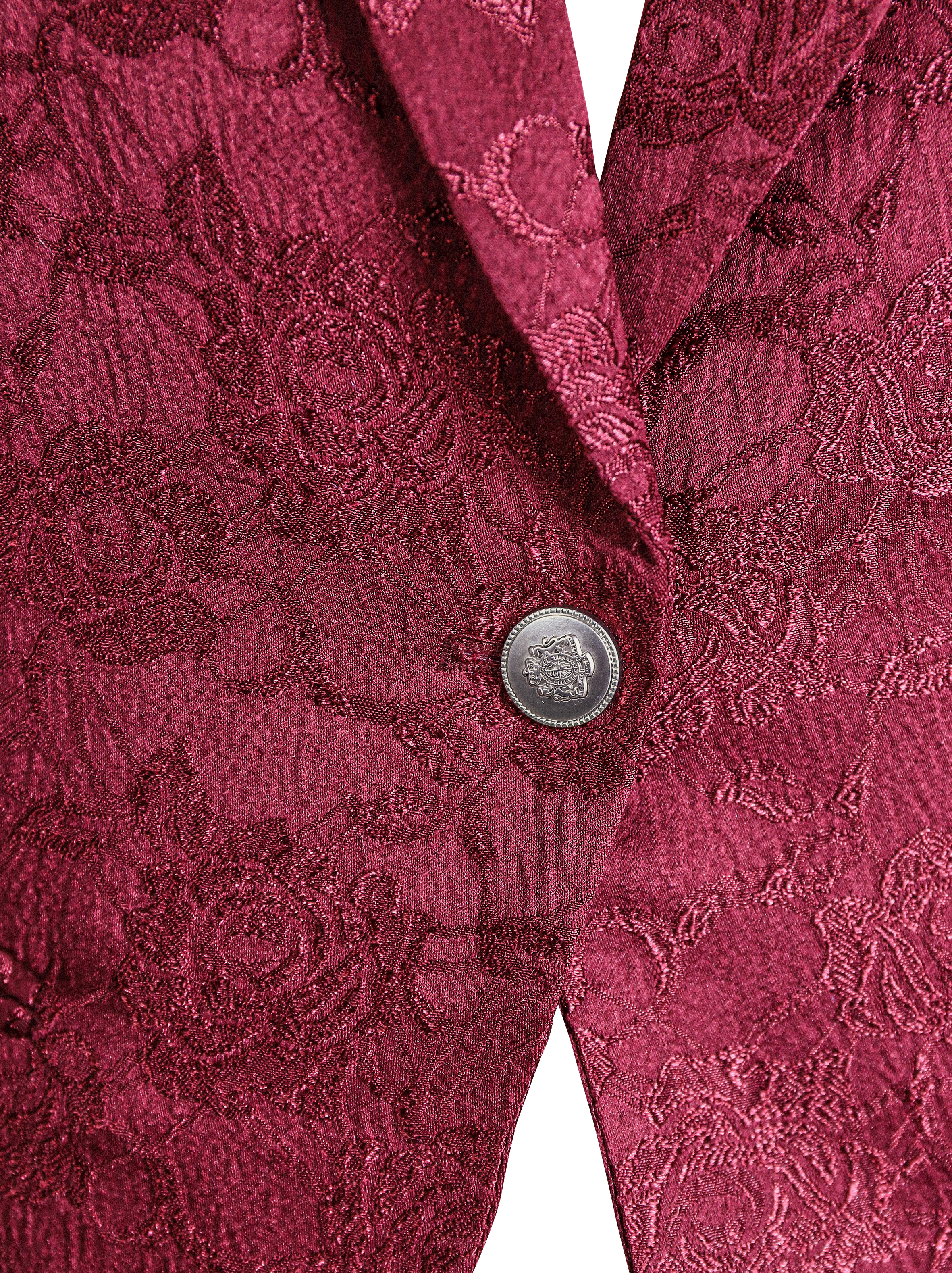 Burgundy Floral Jacquard Single-Breasted Blazer | Elegant Women's Dress