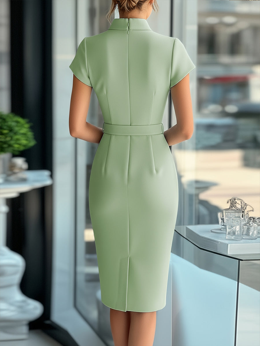 Sleek Sky Blue Asymmetrical Dress with Belt | Elegant Women's Dress