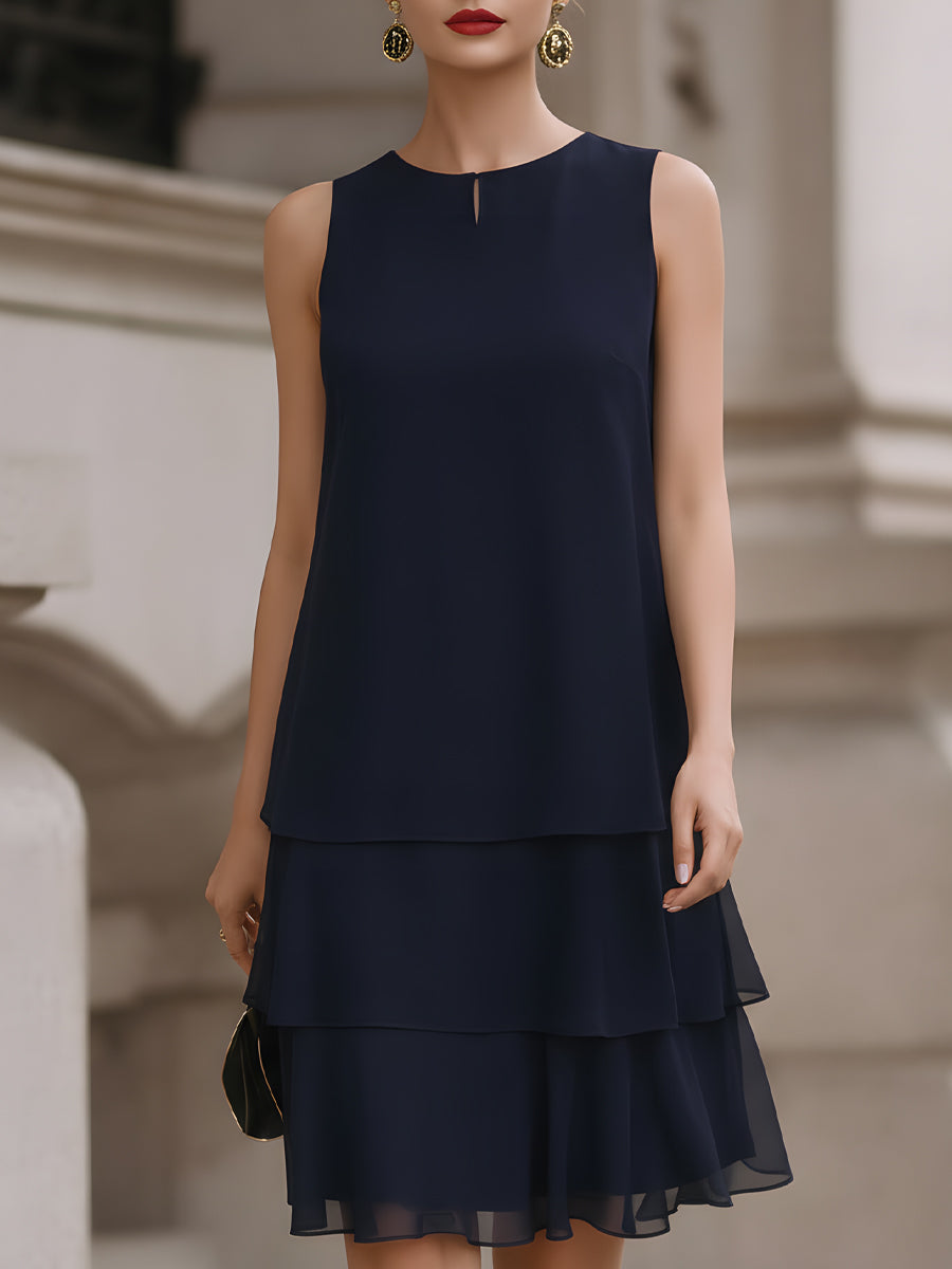 Sleeveless Tiered Chiffon Shift Dress | Elegant Women's Dress