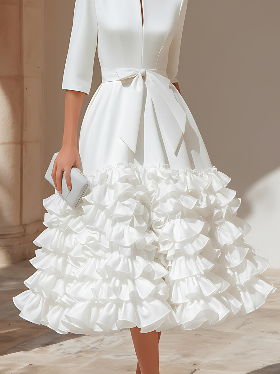 Belted Ruffled-Hem Midi Dress | Elegant Women's Dress
