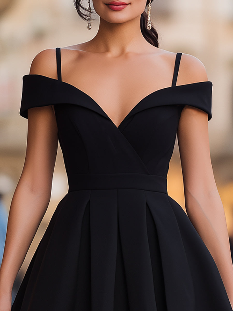 Black Off-the-Shoulder Fit-and-Flare Mini Dress | Elegant Women's Dress