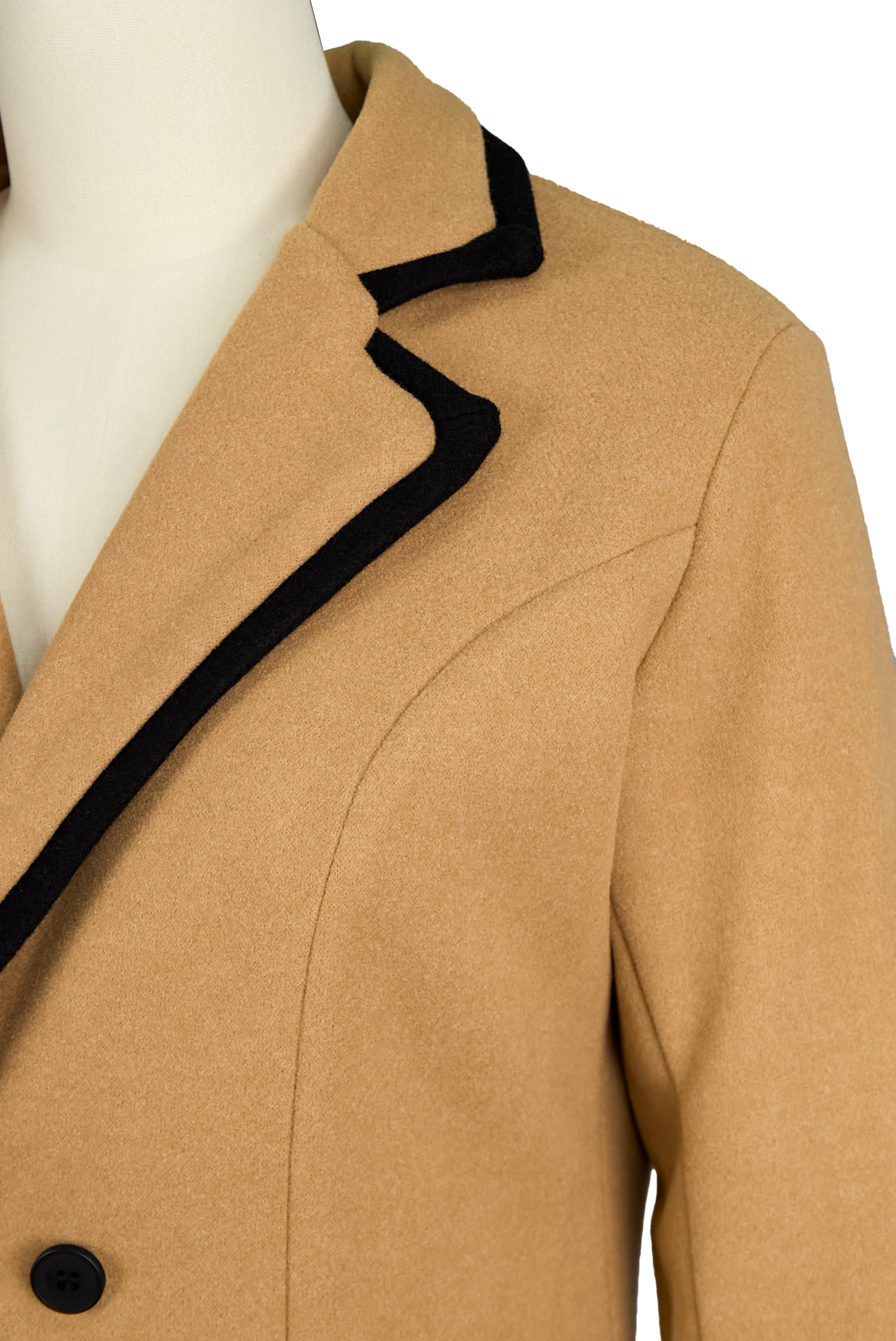 Chic Double-Breasted White Coat with Black Trim | Elegant Women's Dress