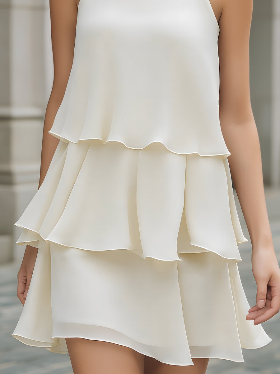 Sleeveless Layered Tiered Chiffon Mini Dress | Elegant Women's Dress