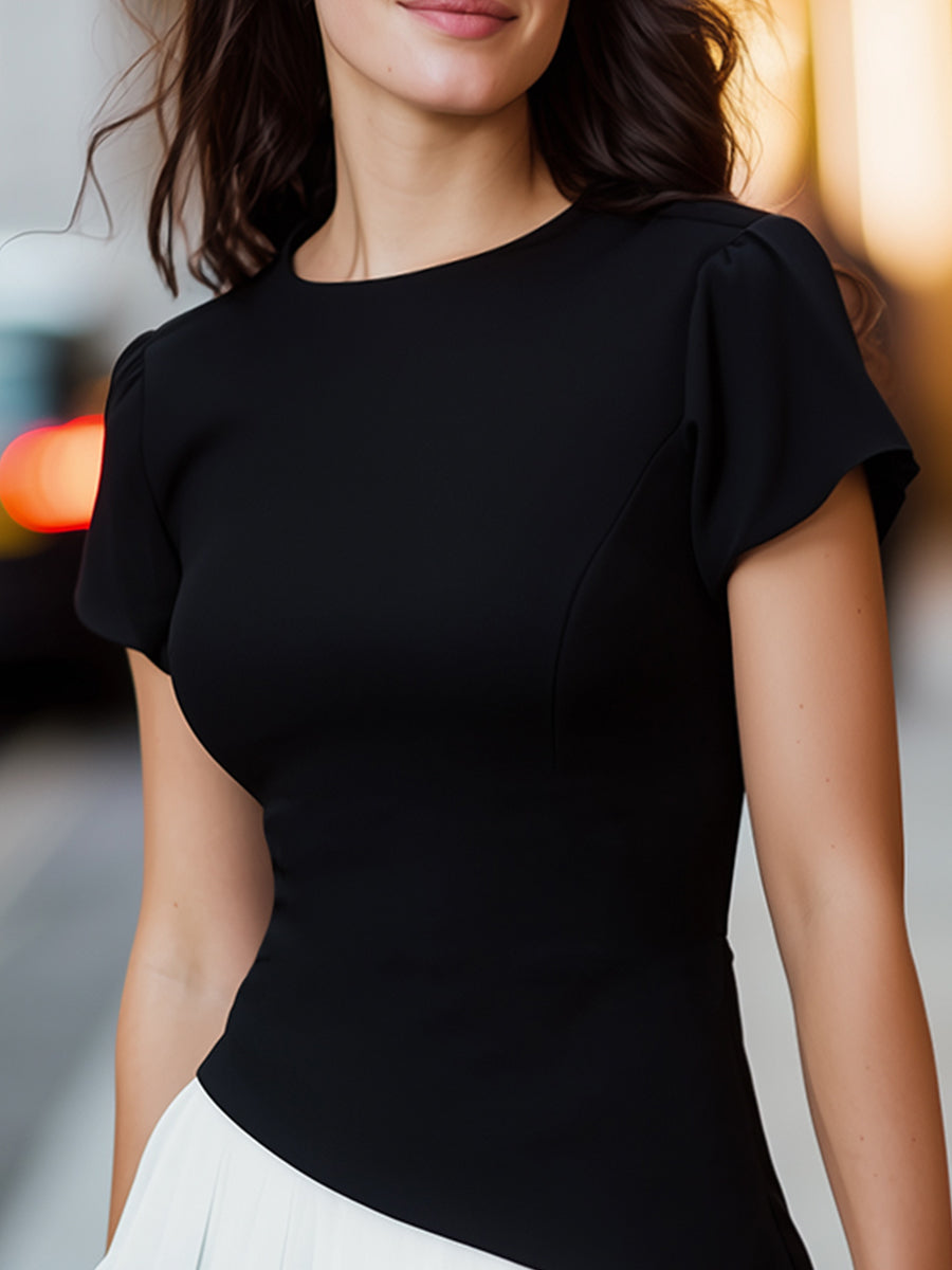 Asymmetric Peplum Hem Short Sleeve Sculpted Top | Elegant Women's Dress