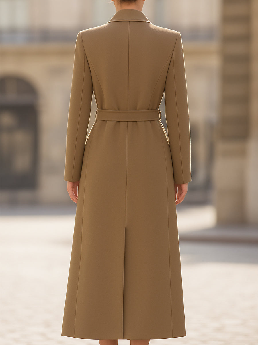 Chic Belted Long Camel Coat | Elegant Women's Dress