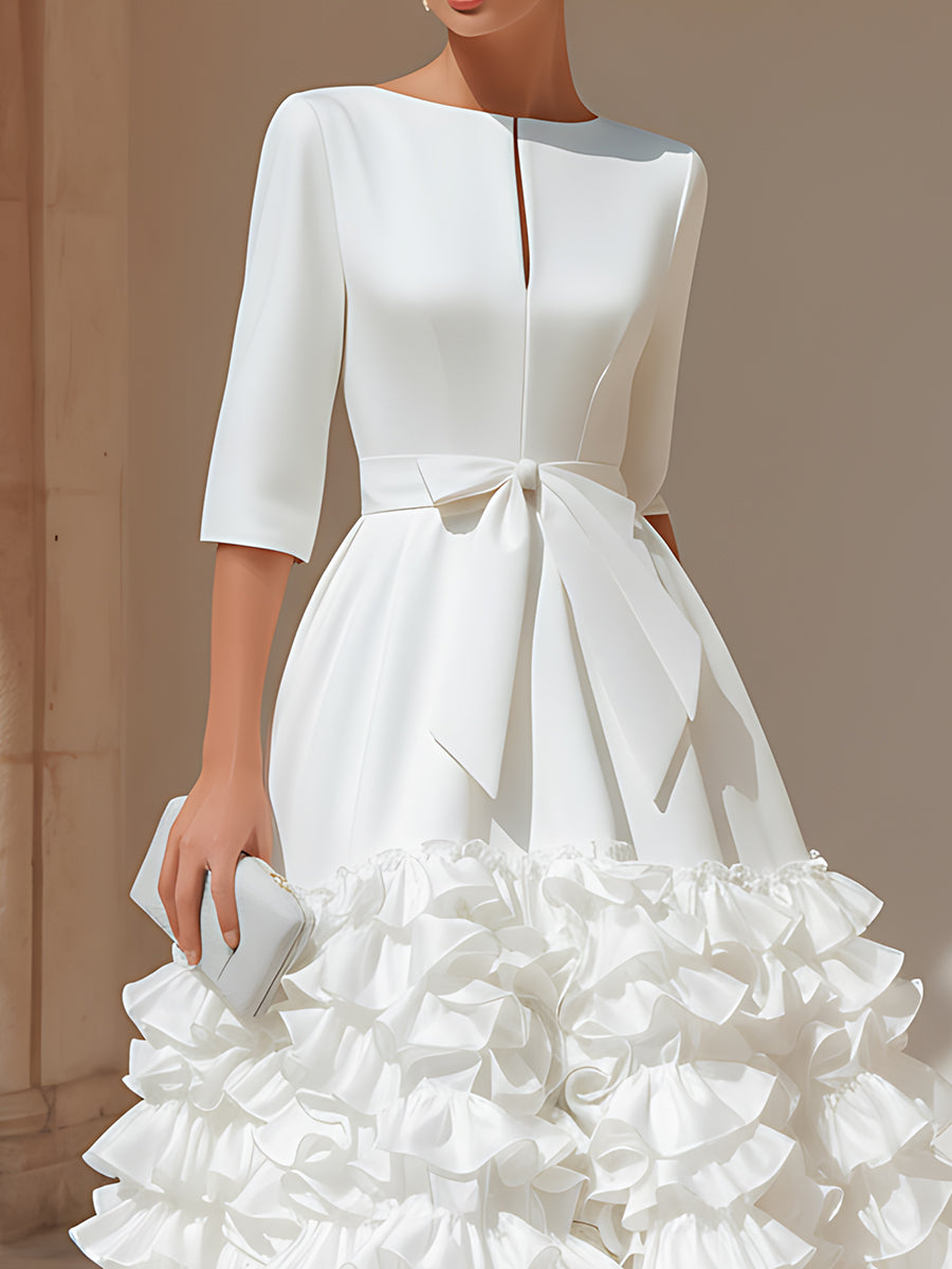 Belted Ruffled-Hem Midi Dress | Elegant Women's Dress