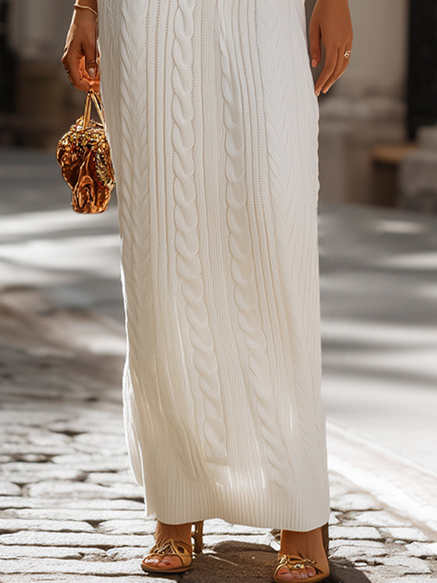 Timeless Elegance Cable-Knit Halter Maxi Dress | Elegant Women's Dress