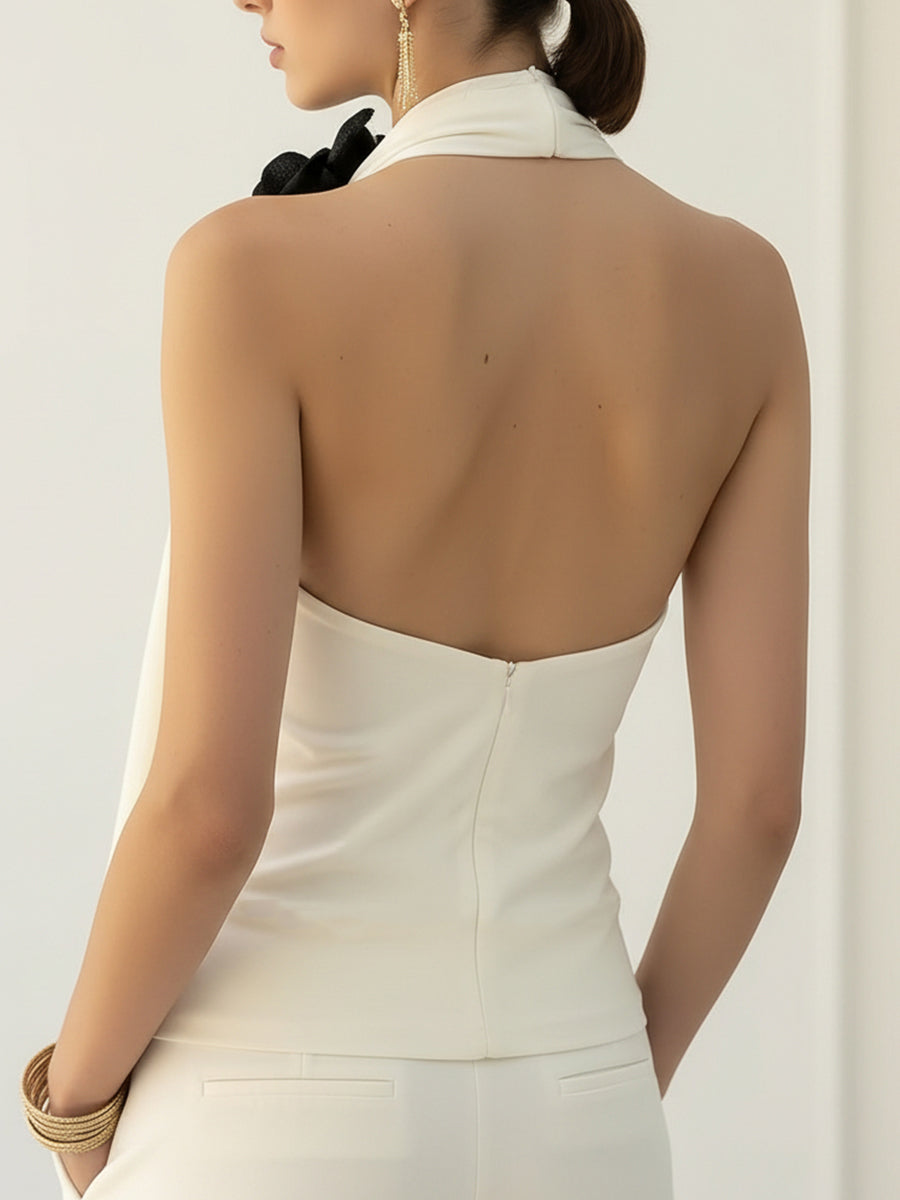 Chic Draped Halter Top With Elegant Floral Detailing | Elegant Women's Dress