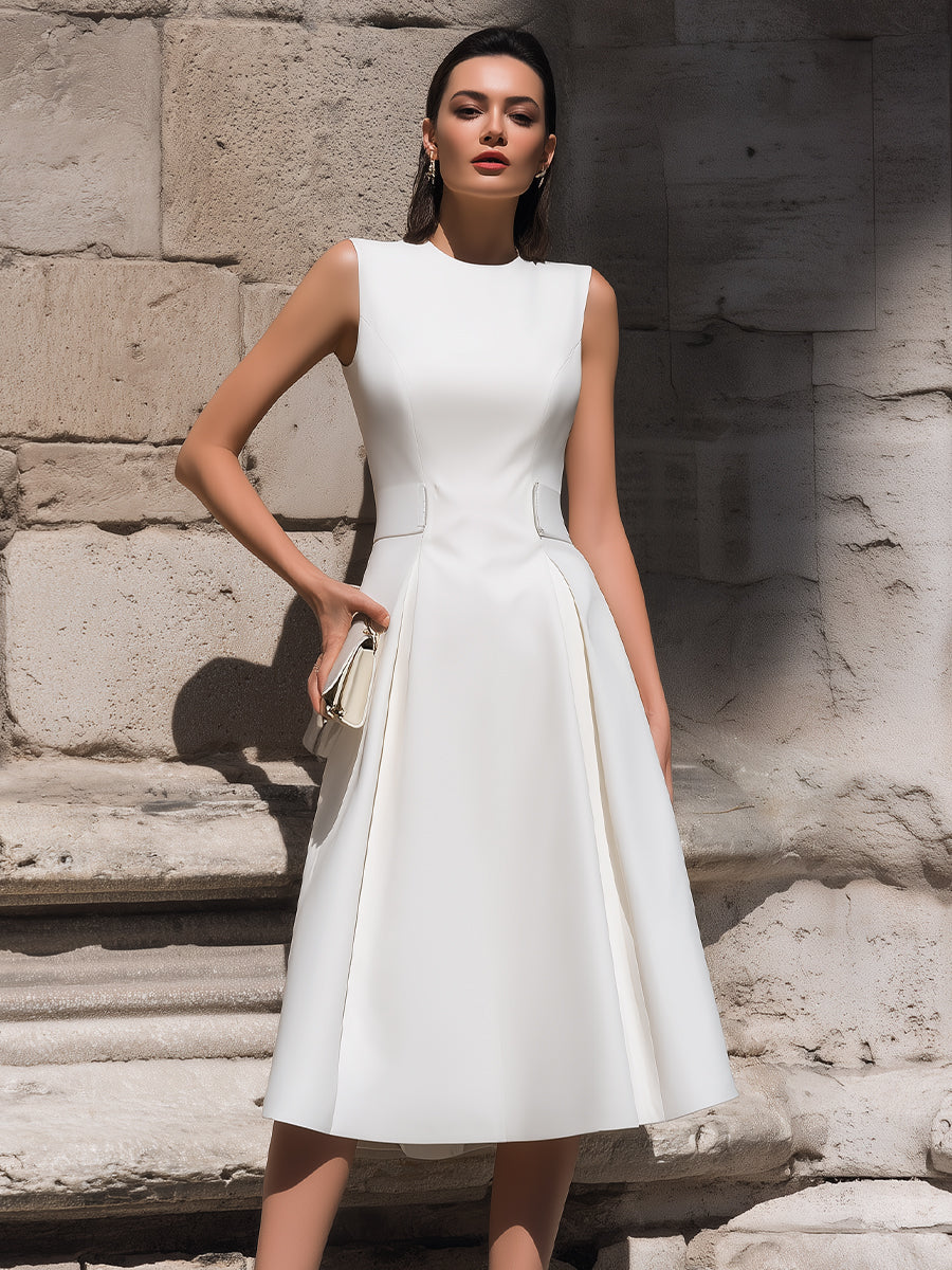 Sleeveless Tailored A-Line Midi Dress | Elegant Women's Dress