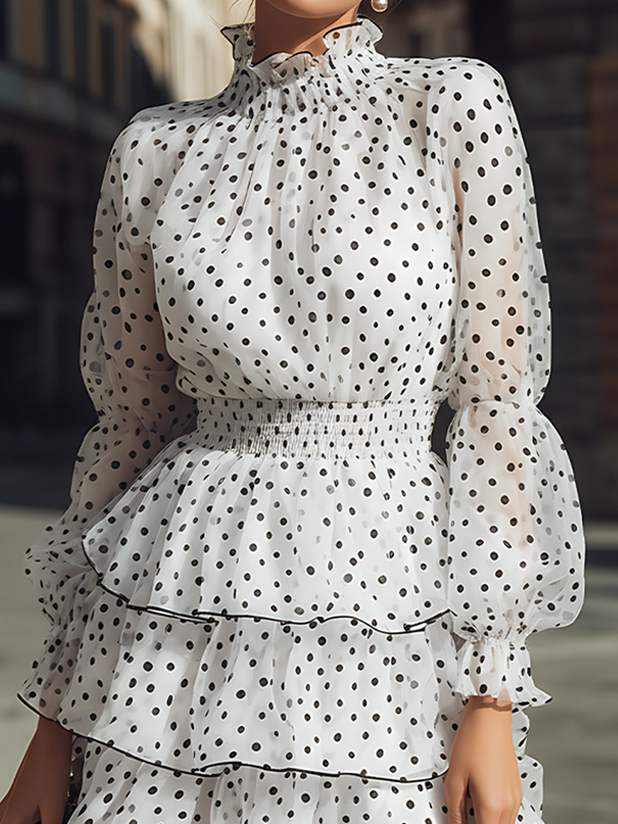 White Polka Dot Tiered Ruffle Dress | Elegant Women's Dress