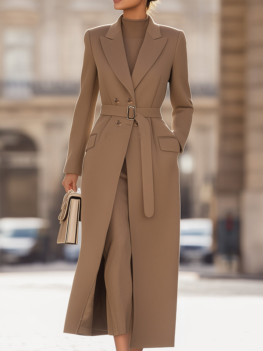 Chic Belted Long Camel Coat | Elegant Women's Dress