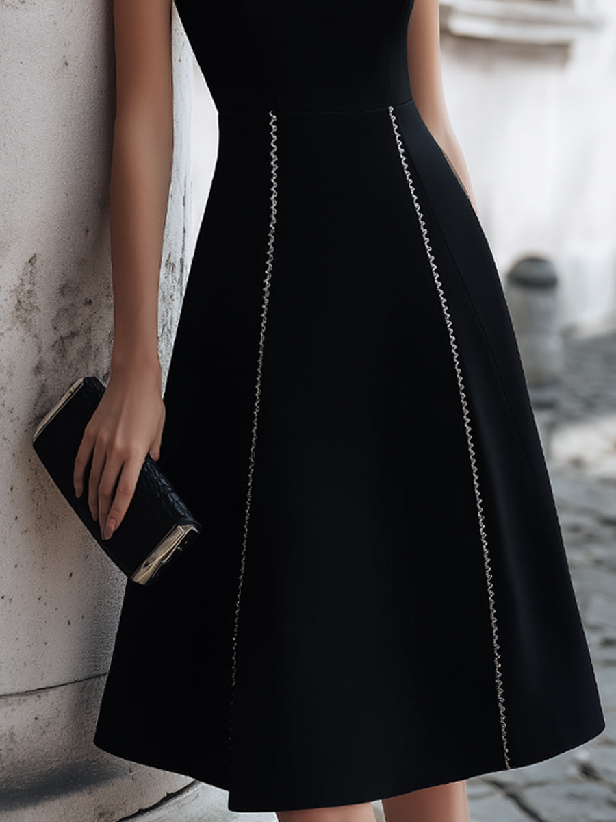 Sleeveless A-Line Midi Dress With Chain-Trim Seams | Elegant Women's Dress