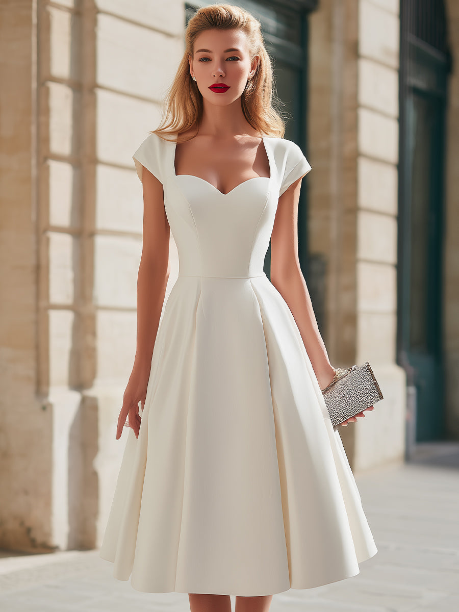 Sweetheart Neckline Cap-Sleeve A-Line Midi Dress | Elegant Women's Dress