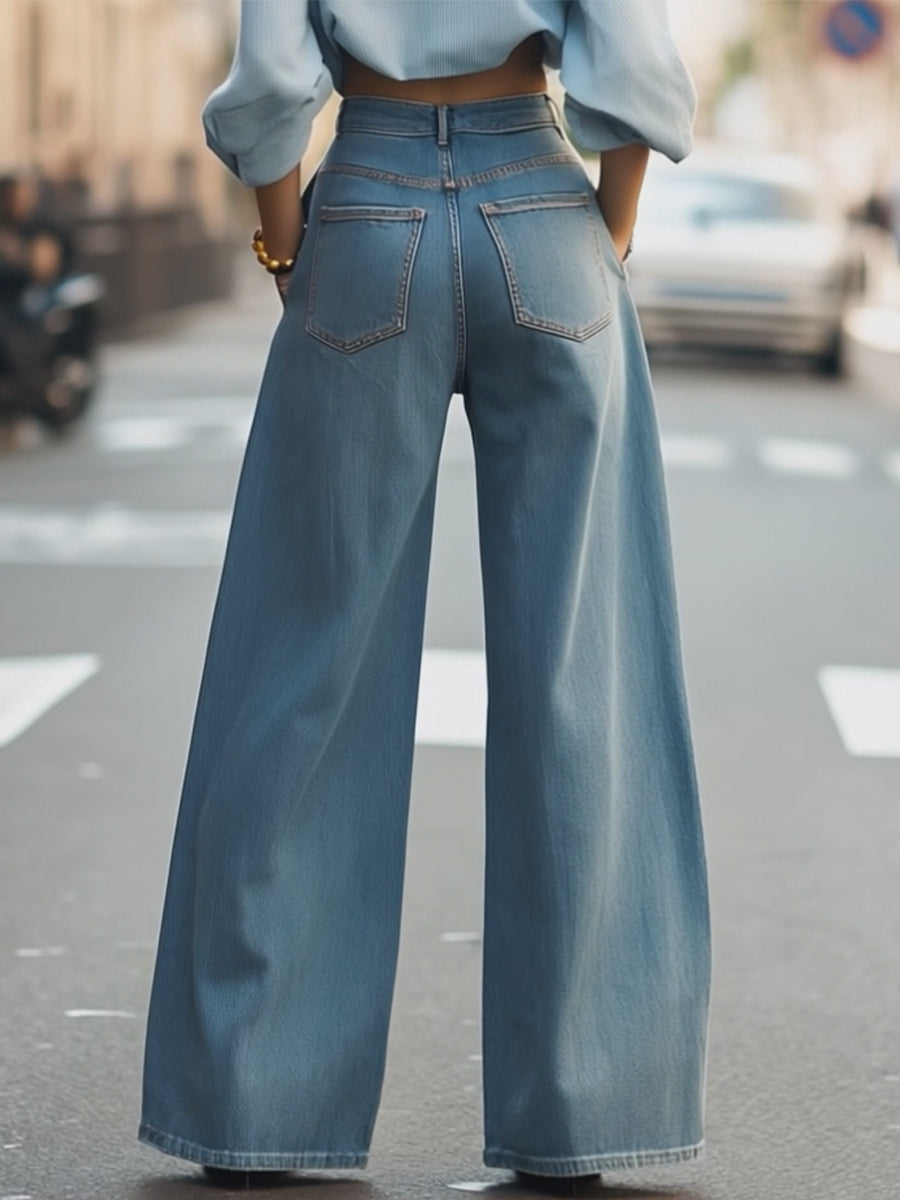 Vintage Wide-Leg Denim Trousers | Elegant Women's Dress