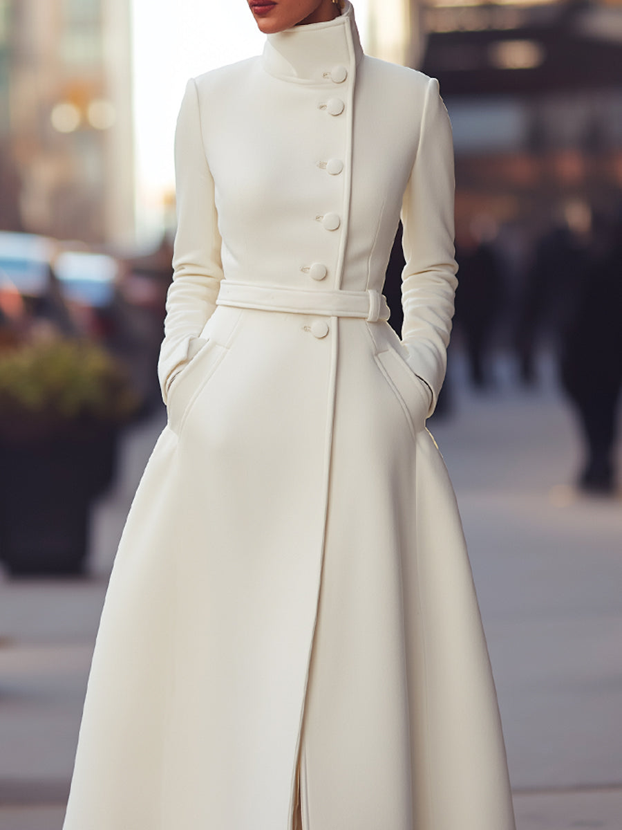 Regal White Military-Inspired Wool Coat | Elegant Women's Dress
