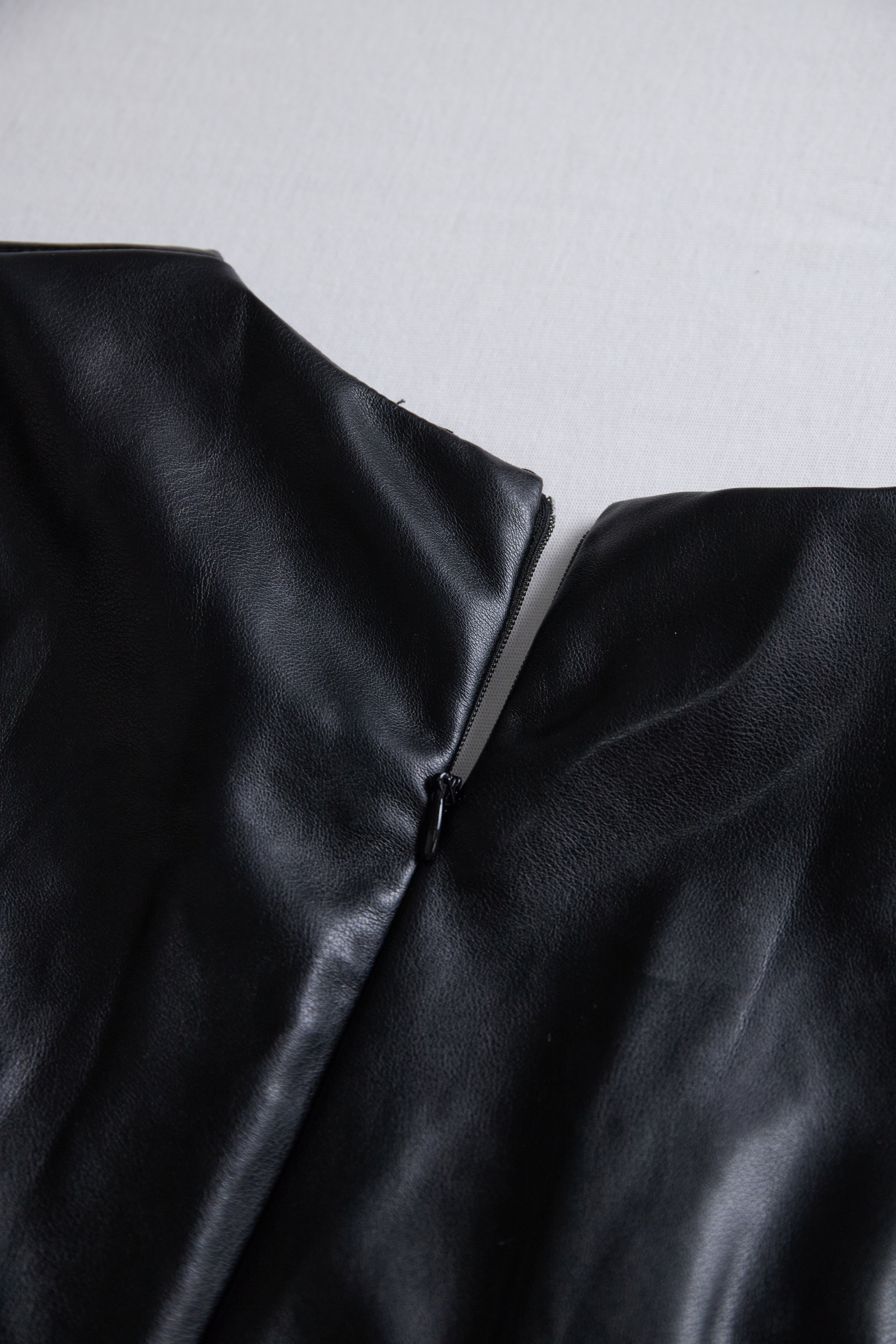 Sleek Black Faux Leather Wrap Mini Dress | Elegant Women's Dress