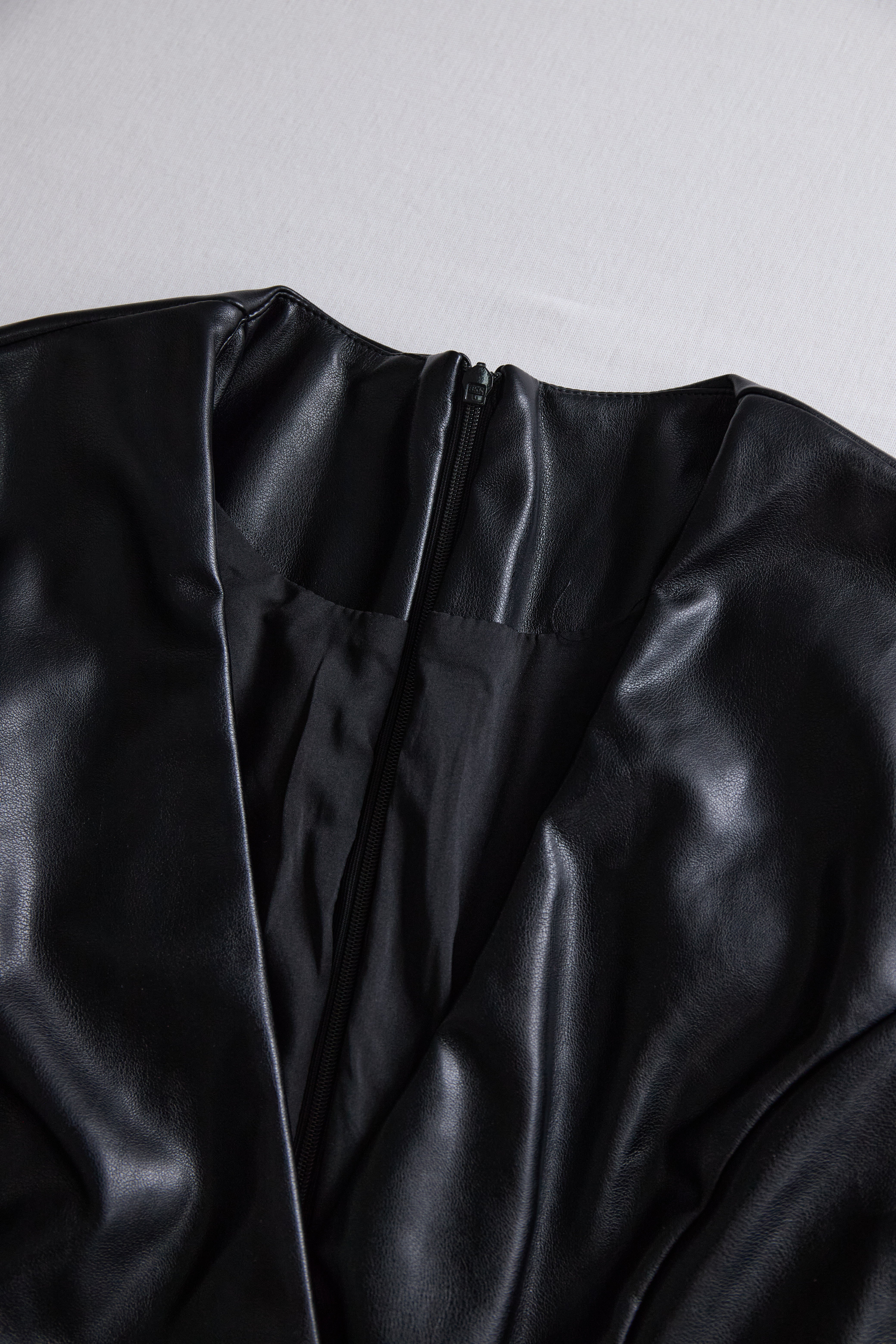 Sleek Black Faux Leather Wrap Mini Dress | Elegant Women's Dress