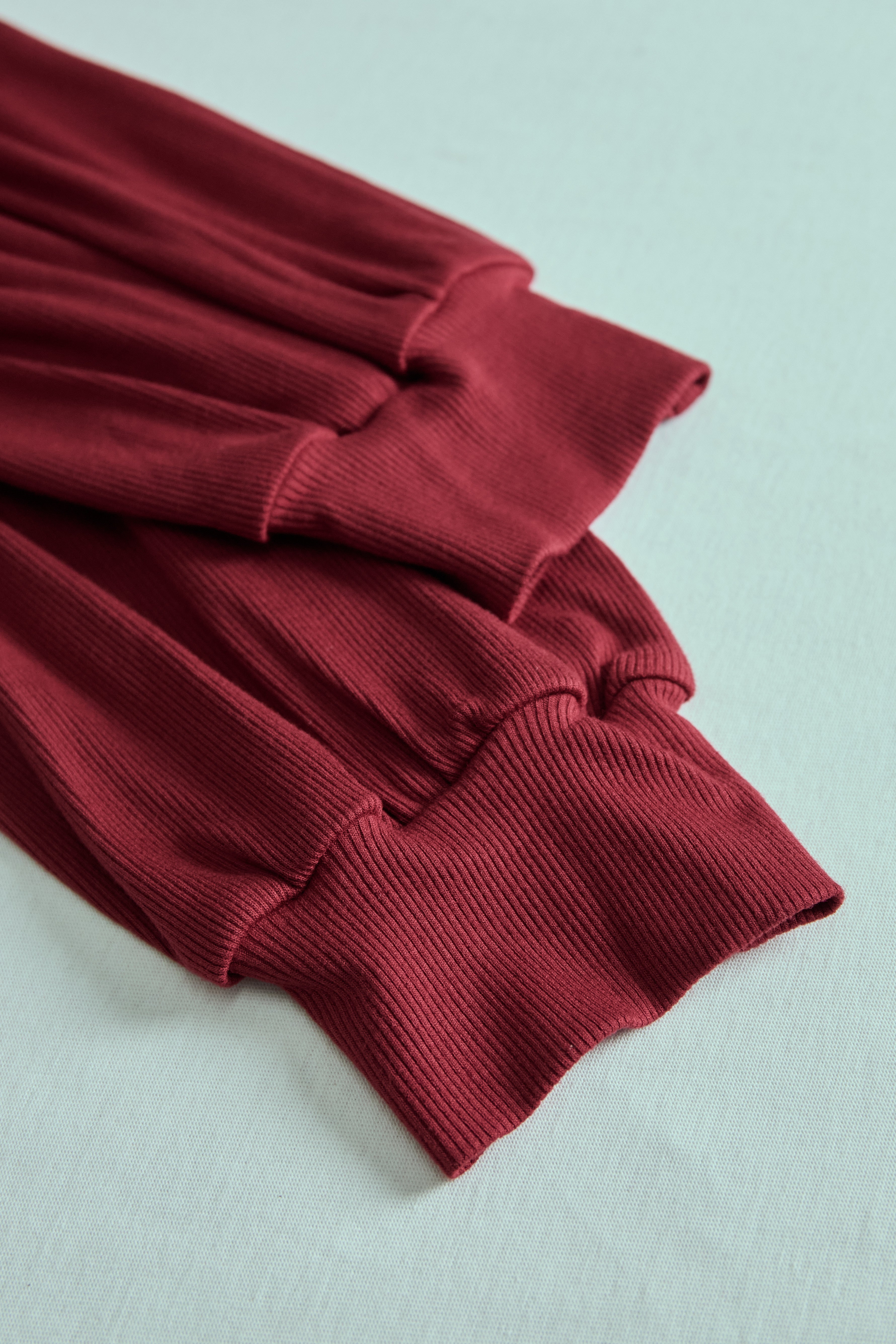 Burgundy Ribbed Turtleneck Mini Dress with Balloon Sleeves | Elegant Women's Dress