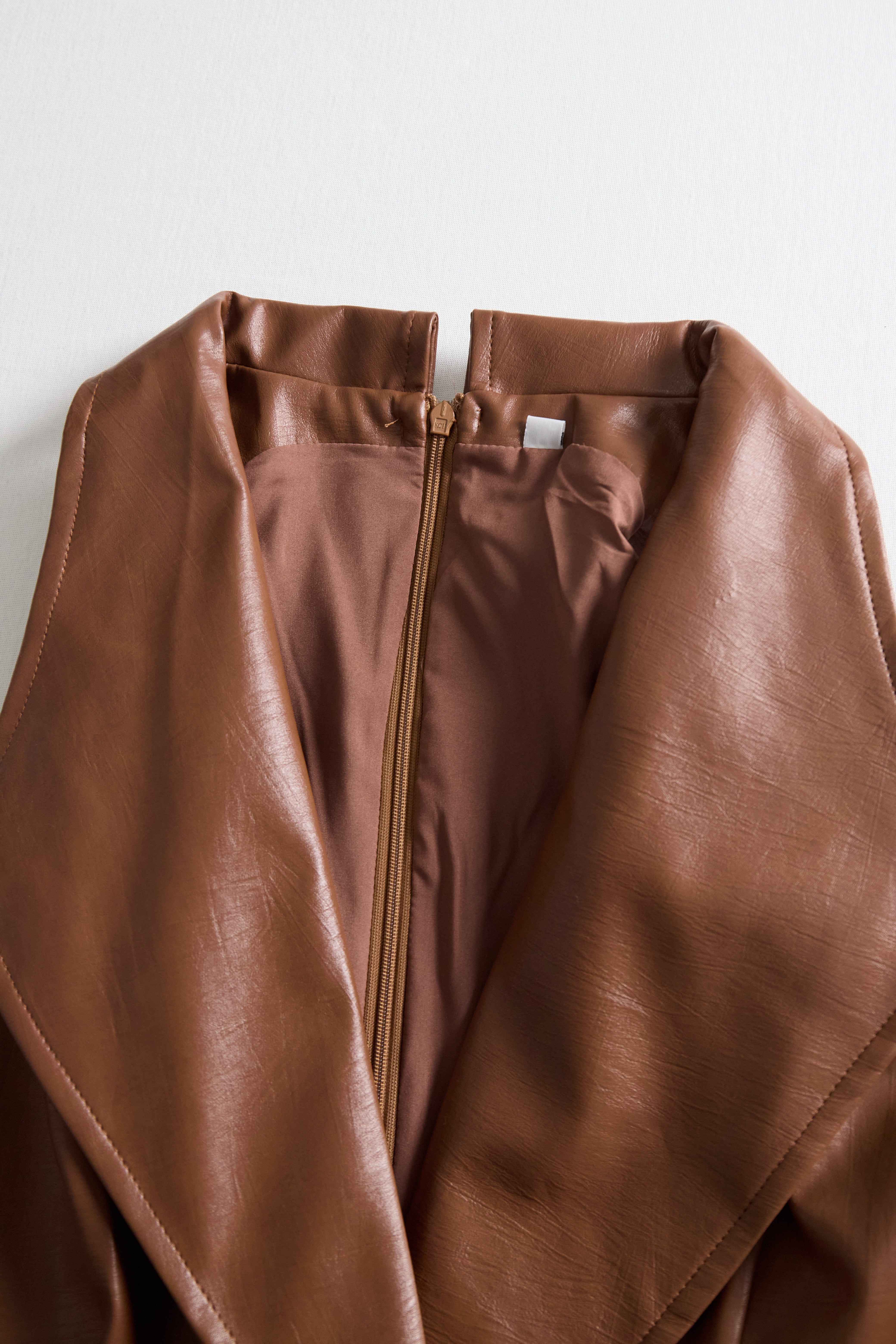 Caramel Faux Leather Sleeveless Midi Dress with Belt | Elegant Women's Dress