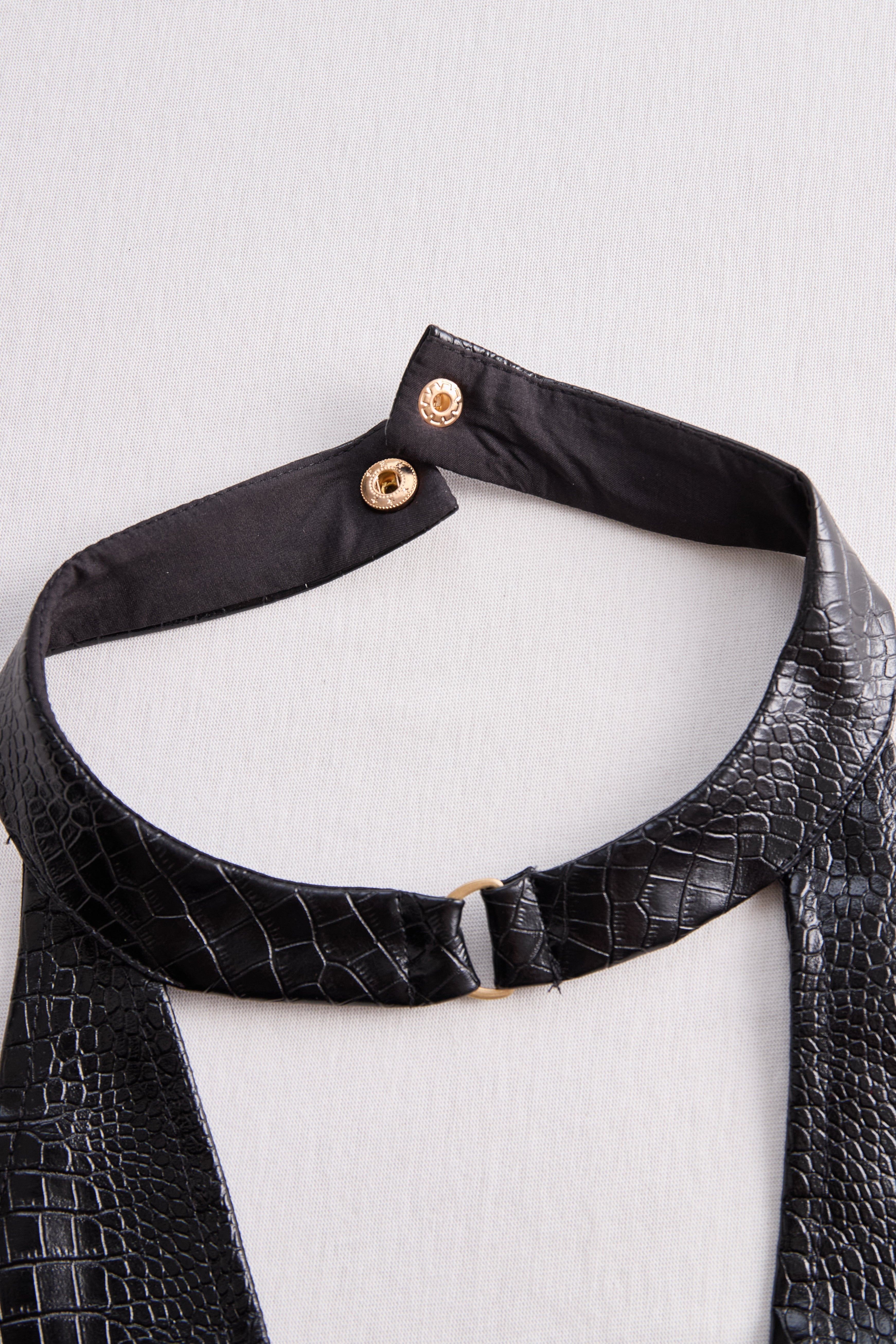 Chic Croc-Effect Faux Leather Halter Mini Dress | Elegant Women's Dress