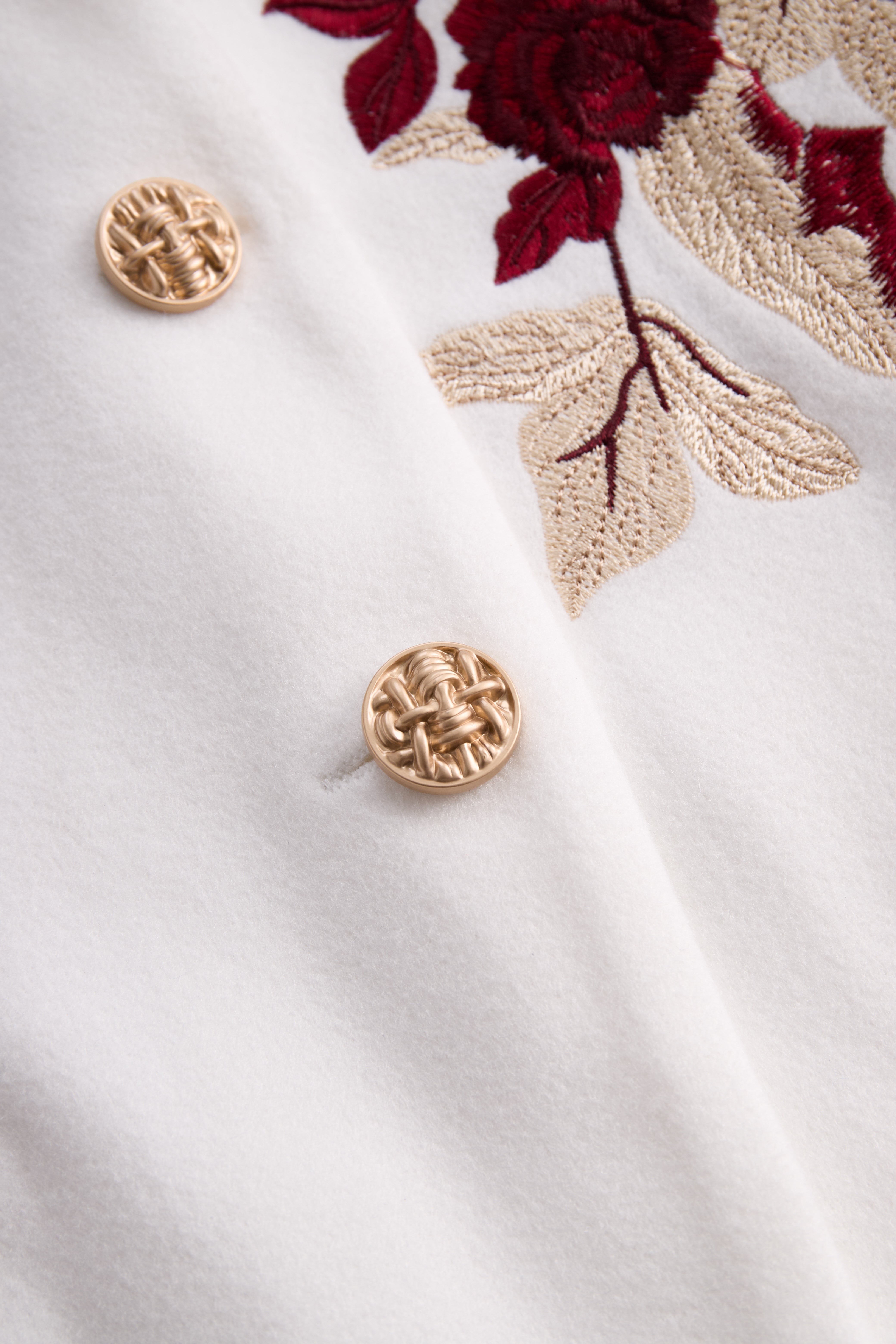 Chic White Blazer with Red Rose Embroidery | Elegant Women's Dress