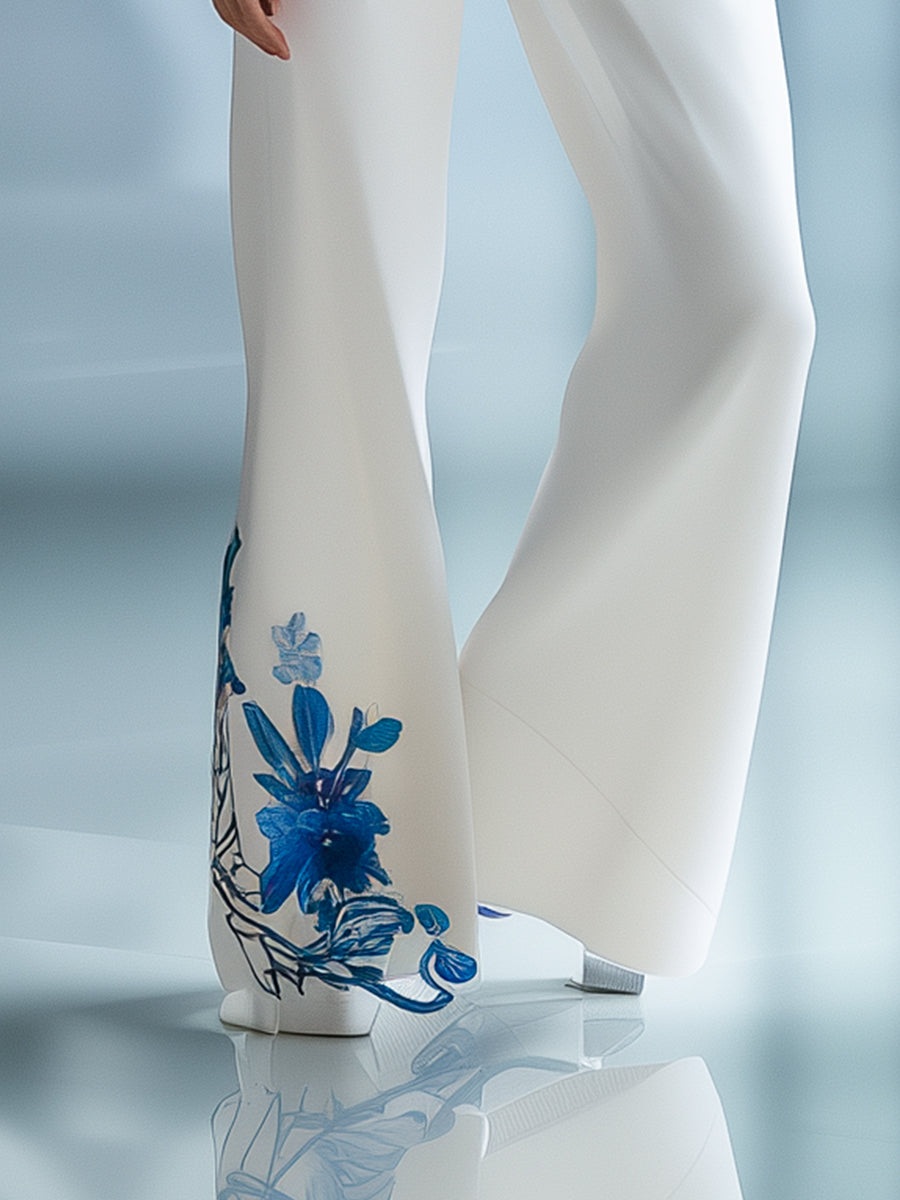 Urban Sleeveless Floral Printed Blazer and Trousers Set | Elegant Women's Dress