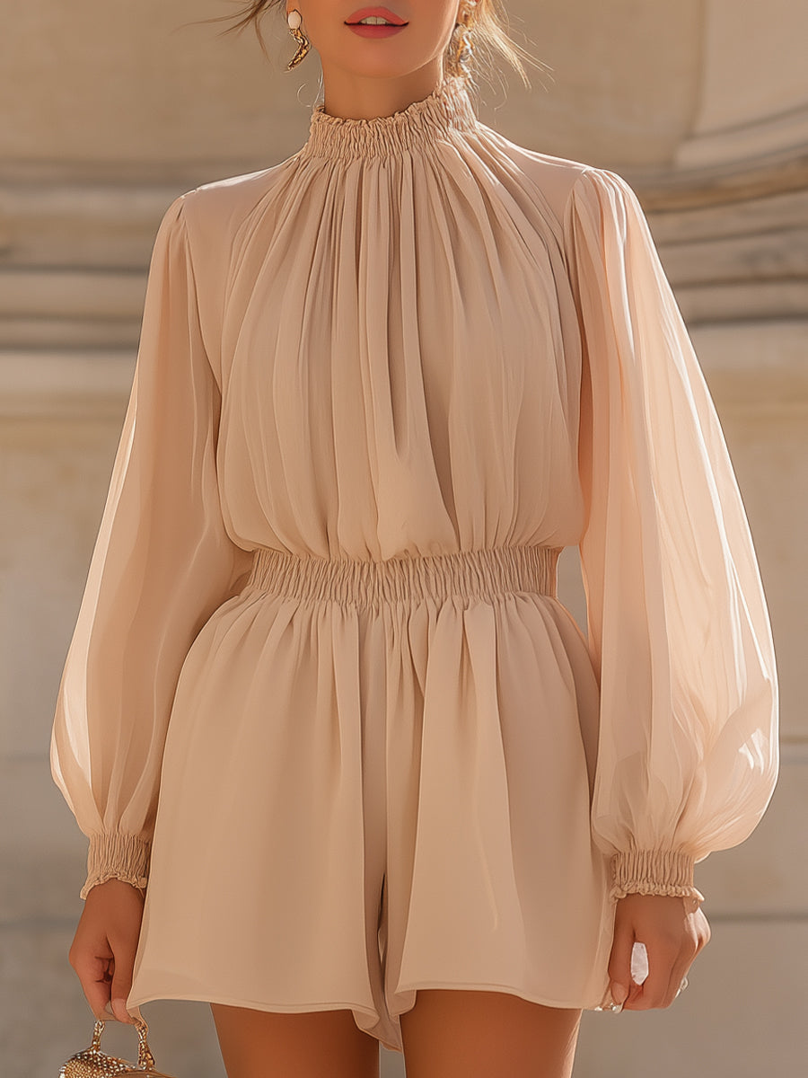 Chiffon Mock Neck Romper – Romantic Sheer Elegance For Effortless Glamour | Elegant Women's Dress