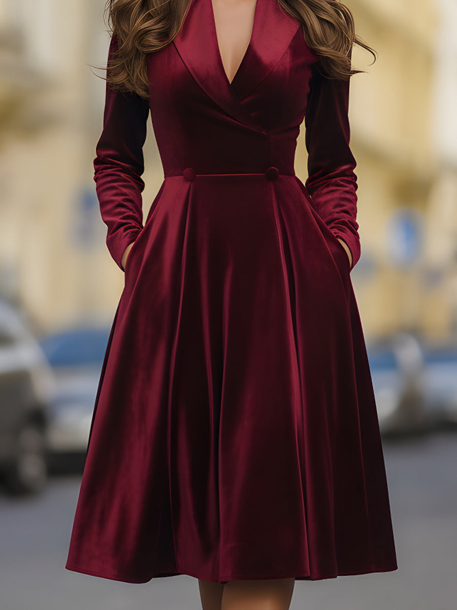 Burgundy Velvet Blazer Midi Dress | Elegant Women's Dress